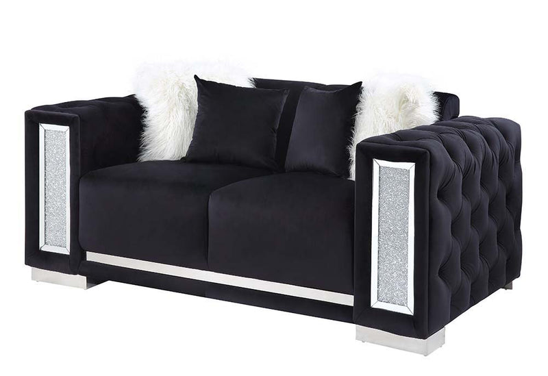 Trislar - Loveseat With 4 Pillows (Same 52526) - Black Velvet