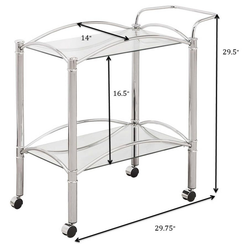 Shadix - 2-Tier Rectangular Glass Shelf Metal Bar Cart - Chrome