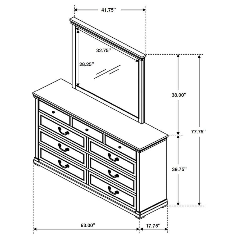 Hillcrest - 9-Drawer Dresser With Mirror - Dark Rum And White