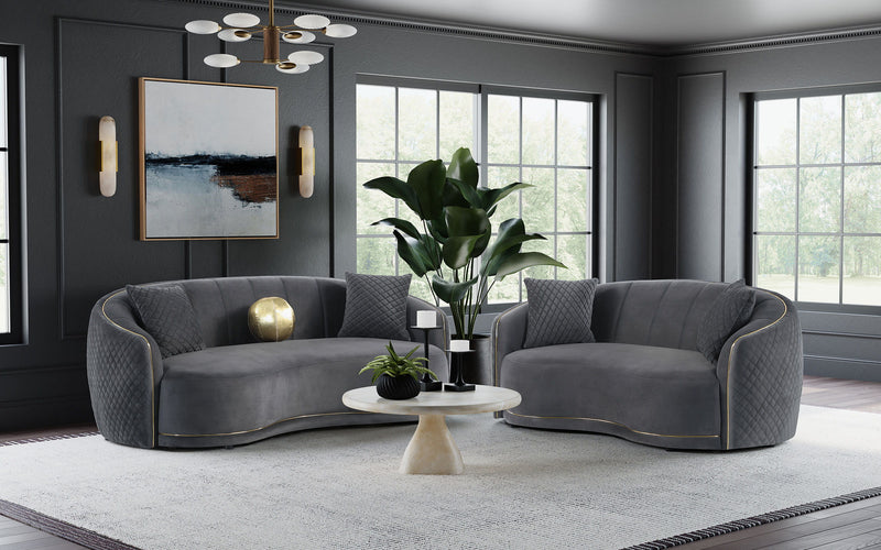 Brookside - Velvet Upholstered Curved Sofa - Dark Gray