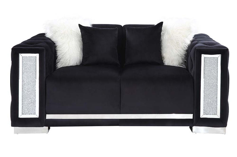 Trislar - Loveseat With 4 Pillows (Same 52526) - Black Velvet