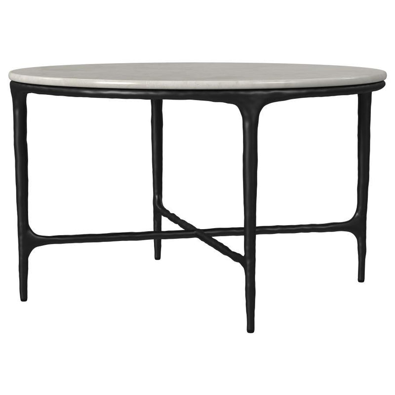 Hermas - Round Genuine Marble Top Metal Coffee Table - White