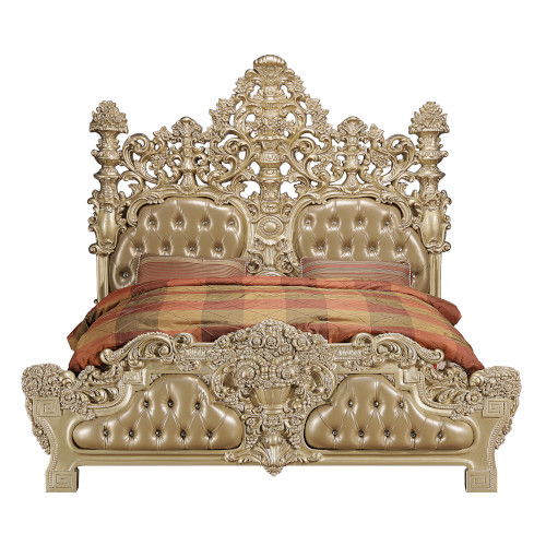 Seville - Eastern King Bed - Tan PU & Gold Finish