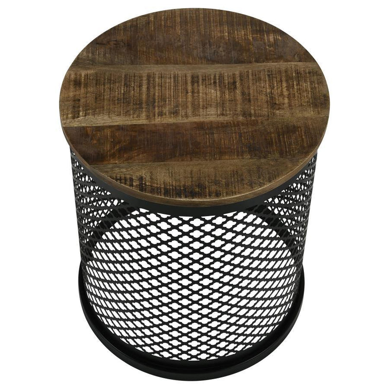 Aurora - Round Drum Base Accent Side Table - Natural And Black