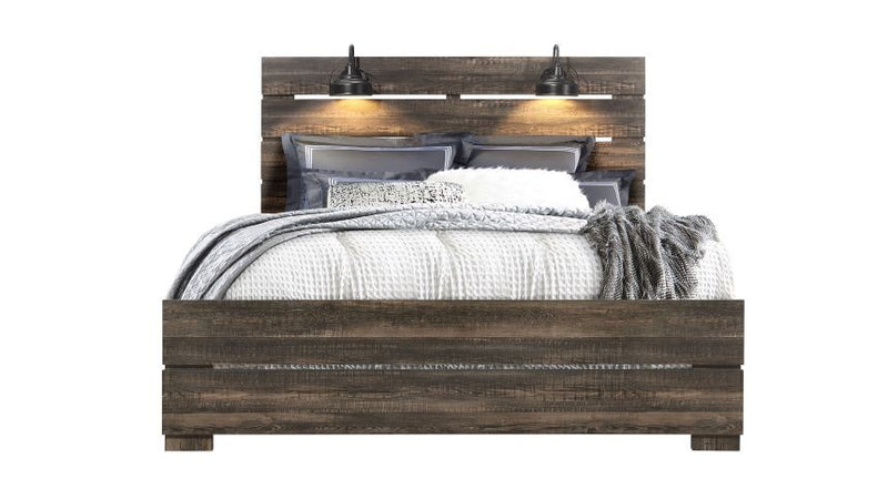 Linwood - Queen Bed With Lamps - Dark Oak