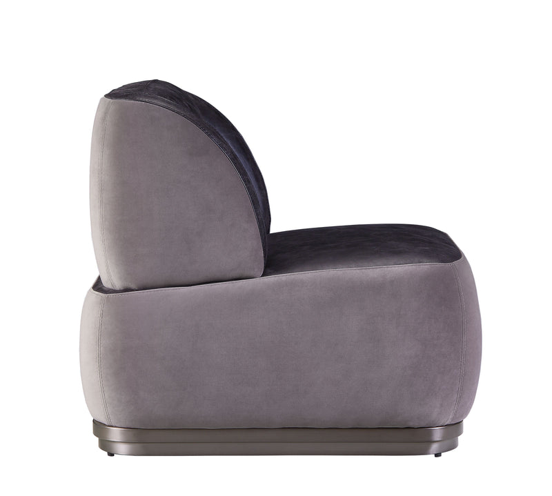 Decapree - Accent Chair - Antique Slate Top Grain Leather & Gray Velvet