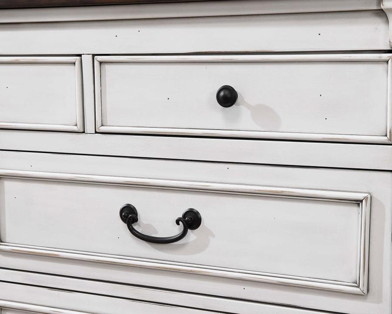 Hillcrest - 9-Drawer Dresser With Mirror - Dark Rum And White