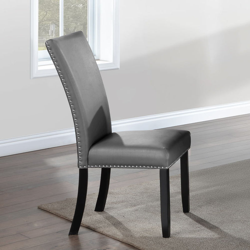 Caralin - Side Chair (Set of 2) - Gray Synthetic Leather & Black Finish