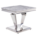Satinka - End Table - Light Gray Printed Faux Marble Top & Mirrored Silver