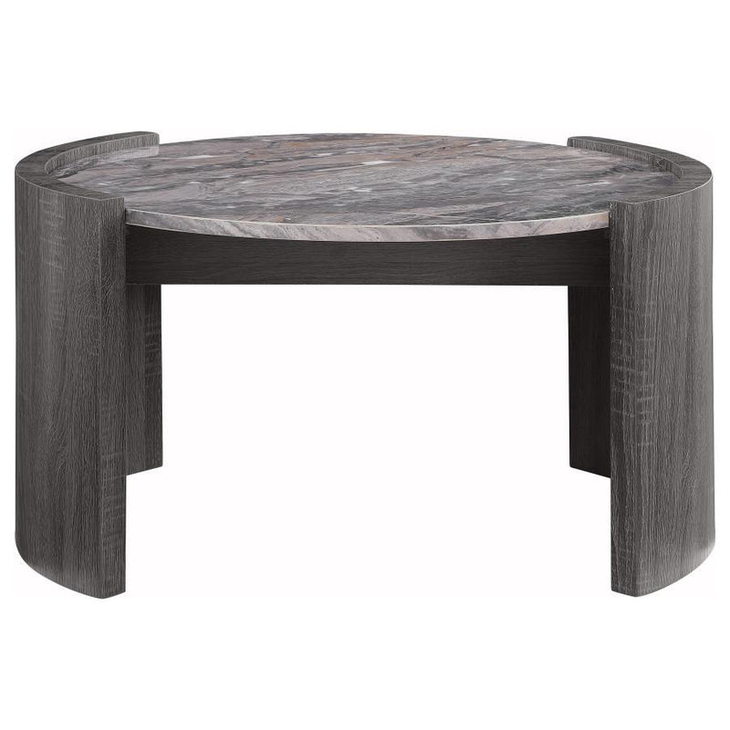 Gladstone - Round Faux Marble Top Coffee Table - Distressed Gray