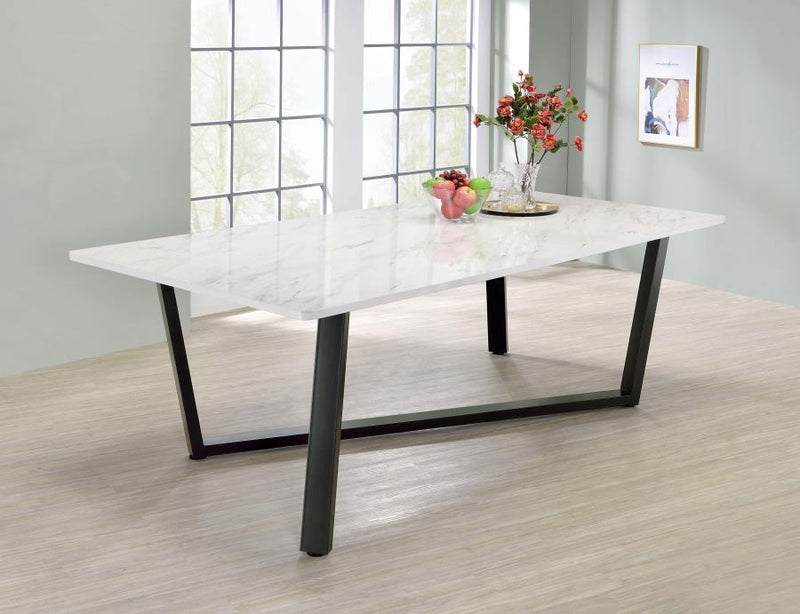 Mayer - Rectangular Dining Table Faux Marble - White And Gunmetal