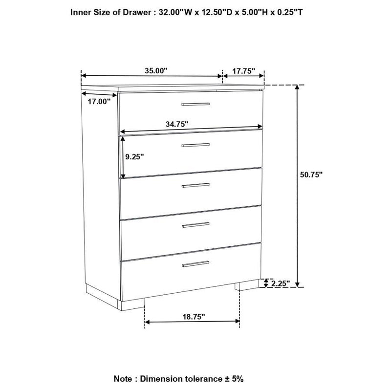 Felicity - 5-Drawer Chest - Glossy White