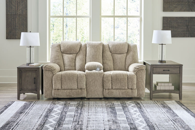 Hindmarsh - Stone - Power Reclining Loveseat With Console/ Adj Hdrst