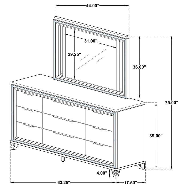 Marmore - 9-Drawer Dresser And LED Mirror - White