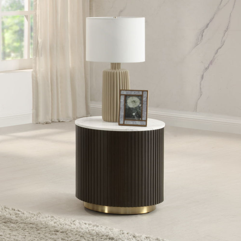 Clayten - End Table - White Natural Marble Top & Espresso