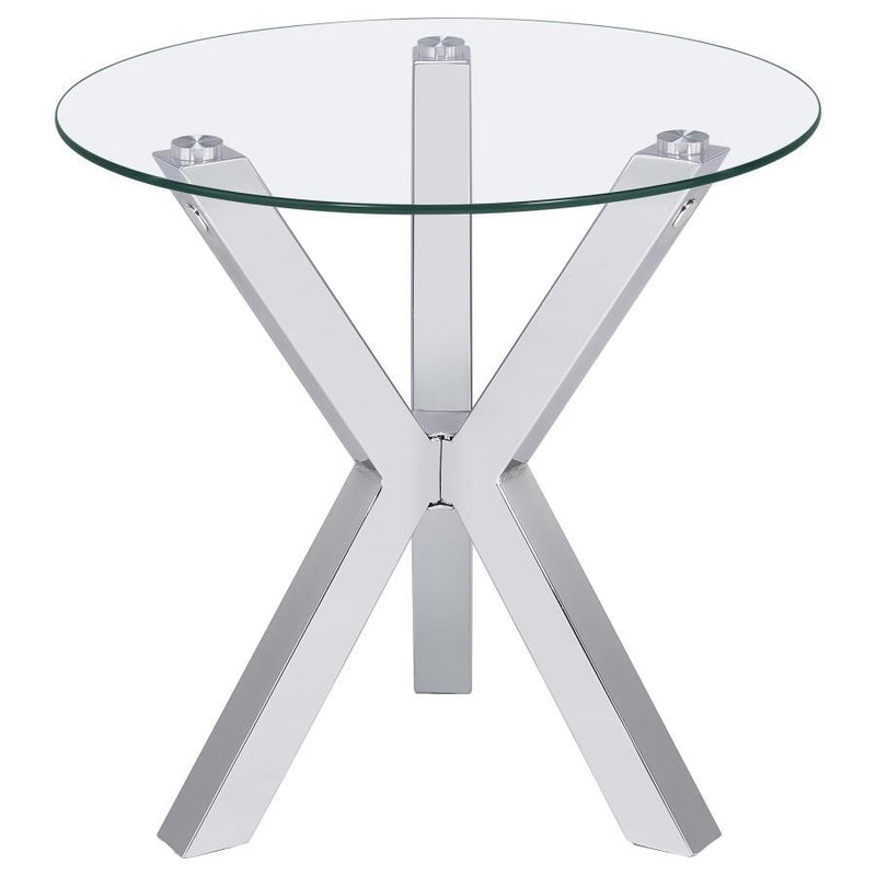 Kenzie - Round Tempered Glass Top End Side Table - Chrome