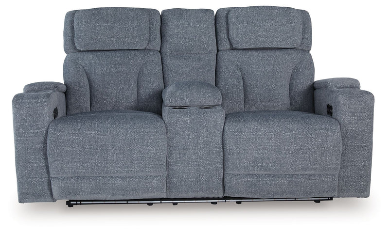 Studio Cave - Steel - Power Reclining Loveseat with Console