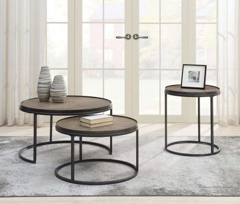 Rodrigo - 2 Piece Round Wood Nesting Table Set - Weathered Elm