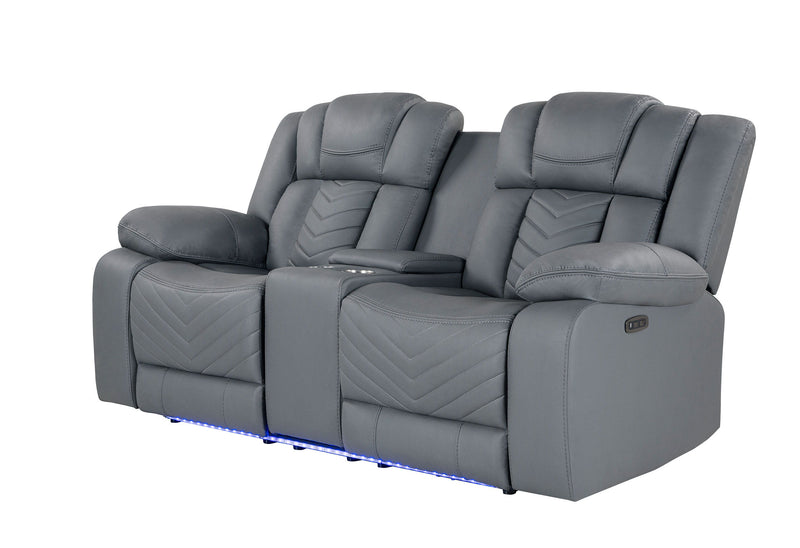 U7068 - 10 Power Console Reclining Loveseat With LED - Gray