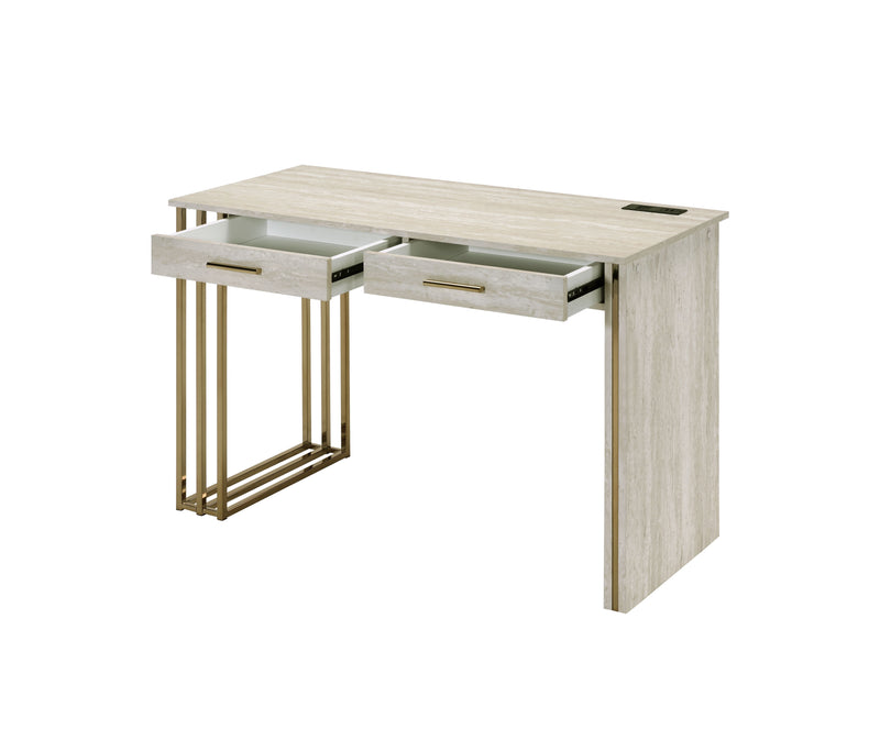 Tyeid - Vanity Desk - Antique White & Gold Finish