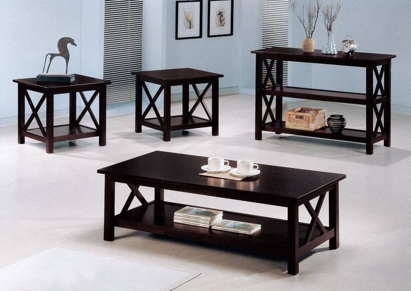 Rachelle - 3 Piece Rectangular Coffee Table Set - Deep Merlot