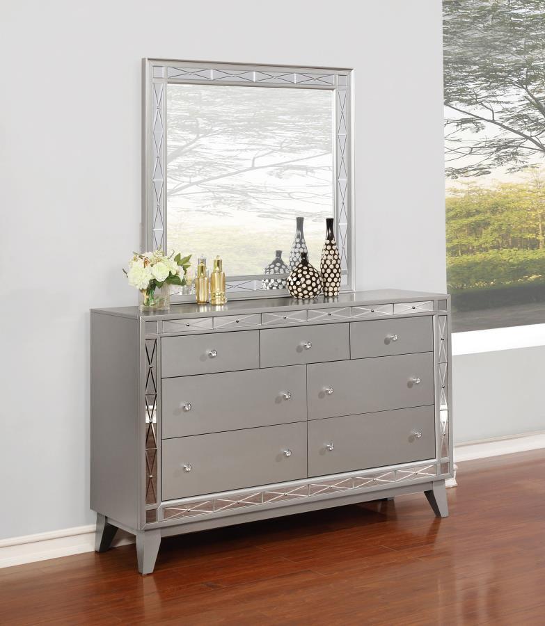 Leighton - 7-Drawer Dresser With Mirror - Metallic Mercury