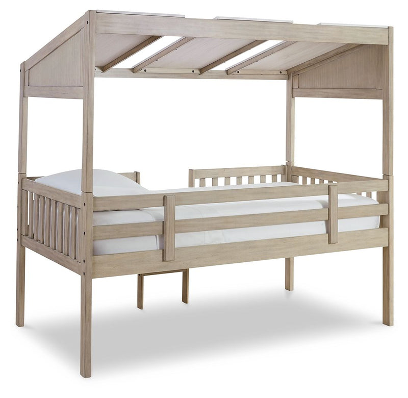 Wrenalyn - White / Brown / Beige - Twin Loft Bed With Roof Panels