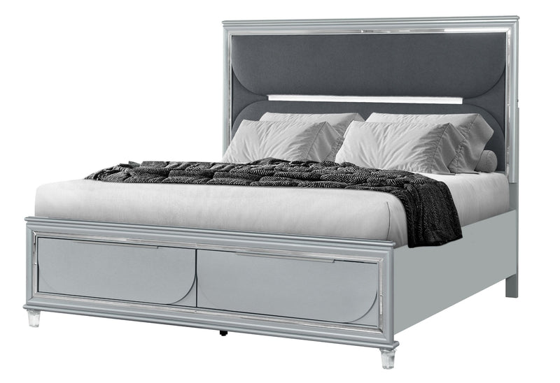 Caleb - King Bed With LED - Silver