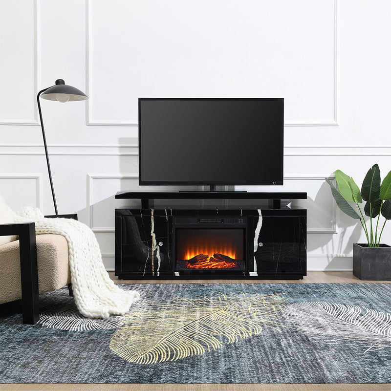 Drisana - TV Stand With Fireplace - Black Mirrored Finish