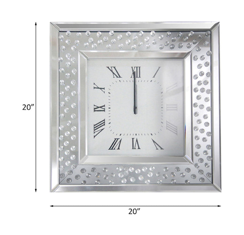 Nysa - Square Wall Clock - Mirrored & Faux Crystals