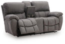 Bakerstein - Power Reclining Loveseat/Console/Adjustable Headrest - Galaxy
