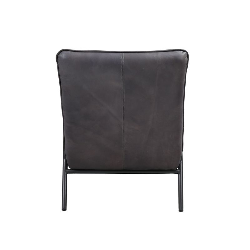 Nignu - Accent Chair - Gray Top Grain Leather & Matt Iron Finish