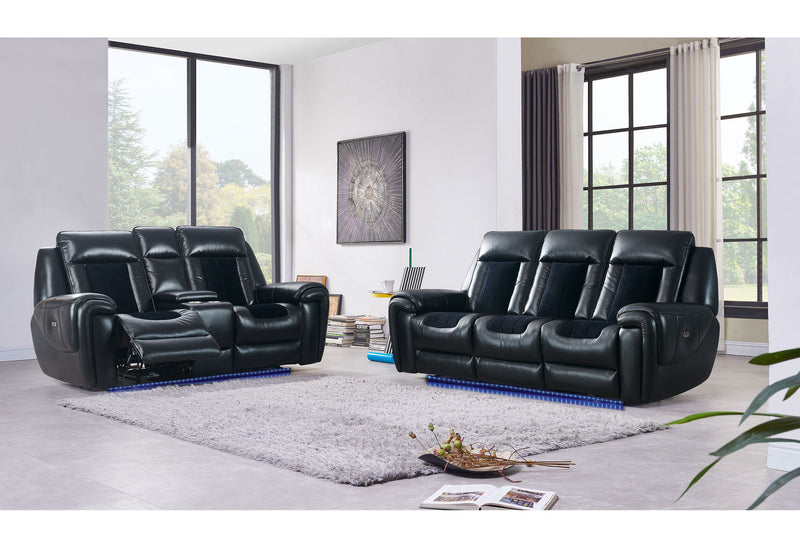 U0700 - Velvet Power Console Reclining Loveseat With LED - Blanche Black / Velvet