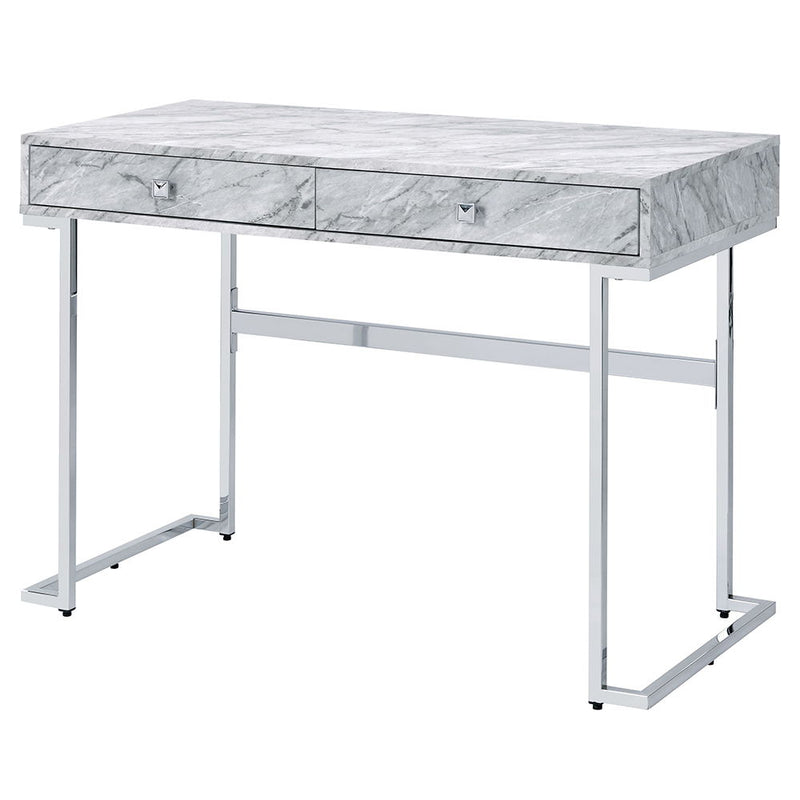 Tigress - Writing Desk - White Printed Faux Marble Top & Chrome
