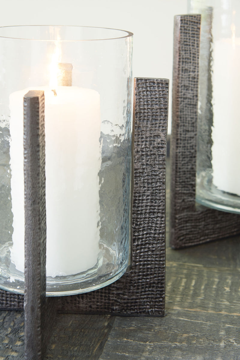 Garekton - Candle Holder Set (Set of 2) - Clear / Pewter Finish