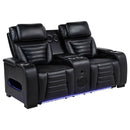 Zuma - Faux Leather Dual Power Reclining LED Loveseat - Black