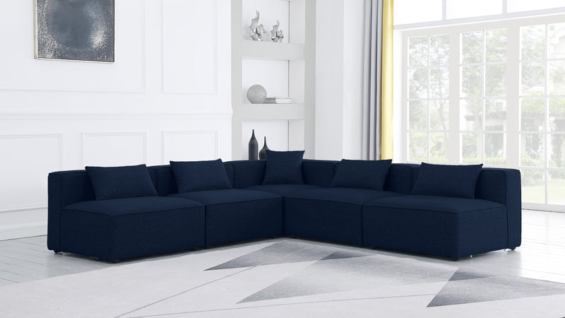 Cube - Modular Sectional 5 Piece - Navy - Fabric