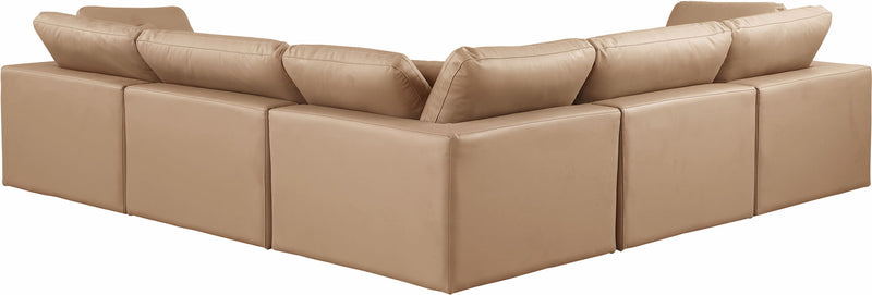 Comfy - 5 Piece Faux Leather Modular Corner Sectional - Tan