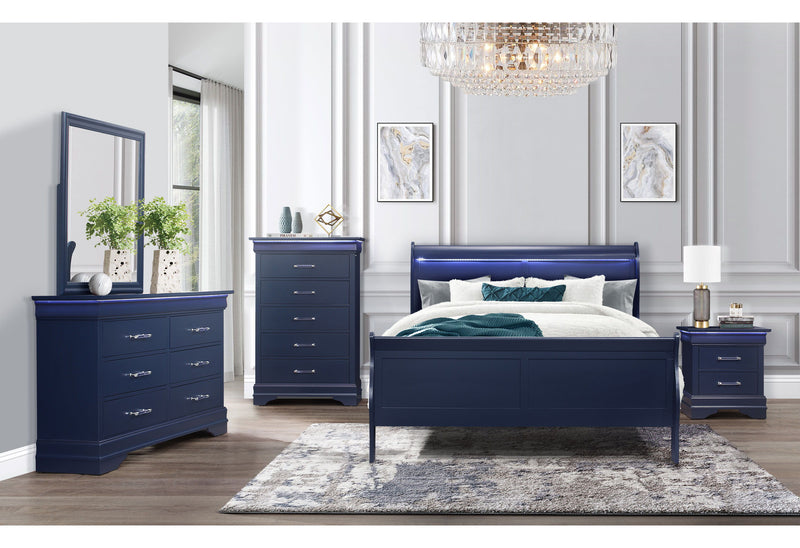 Charlie - 5 Piece Queen Bedroom Set With LED - Blue