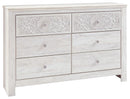 Paxberry - Dresser, Mirror - Medallion Drawer Pulls - Whitewash