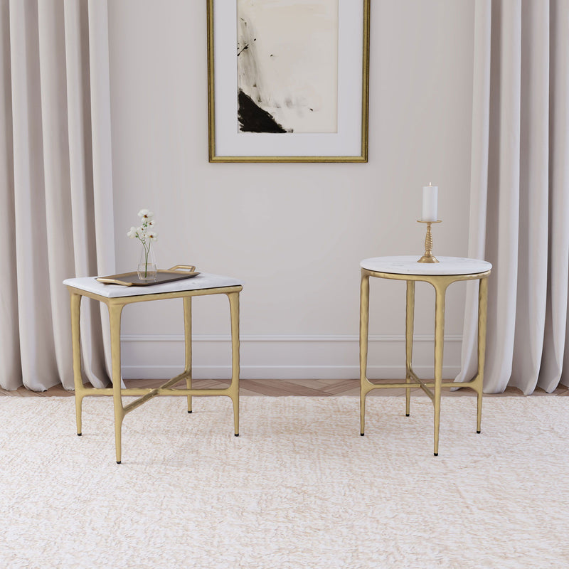 Baldwin - Round Marble Top Side Table - White And Gold