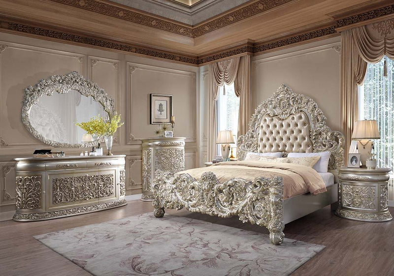 Sorina - Eastern King Bed - PU & Antique Gold Finish