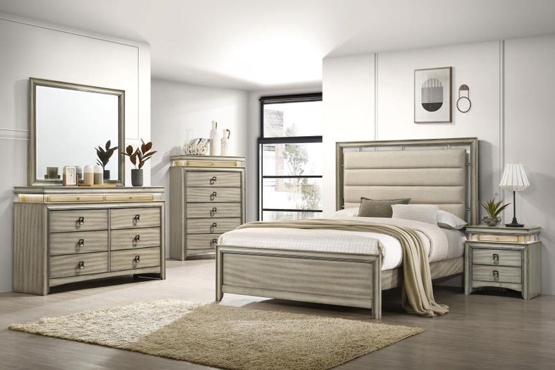 Giselle - 8-Drawer Bedroom Dresser With Mirror With LED - Rustic Beige