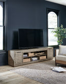 Krystanza - TV Stand with Wide Fireplace Insert - Weathered Gray