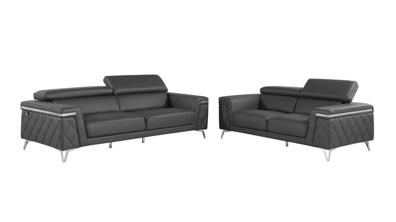 1140 - Top Grain Italian Leather Living Room Set - Black