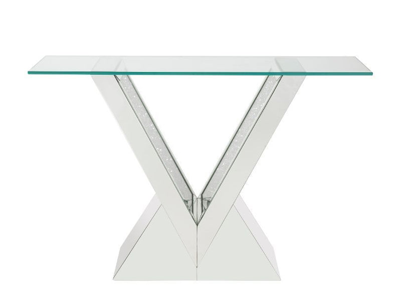 Noralie - Accent Table - Clear Glass, Mirrored & Faux Diamonds - 32"