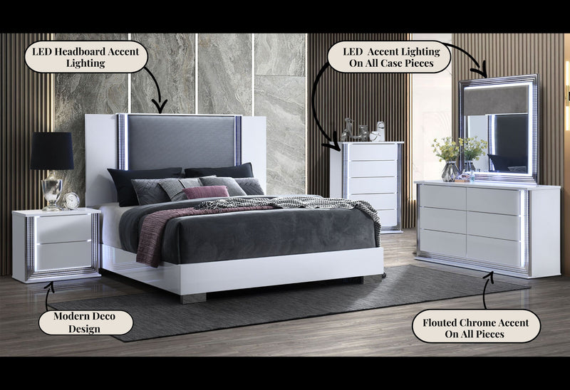 Ylime - 4 Piece King Bedroom Set (King Bed, Dresser, Mirror, Nightstand) - Smooth White