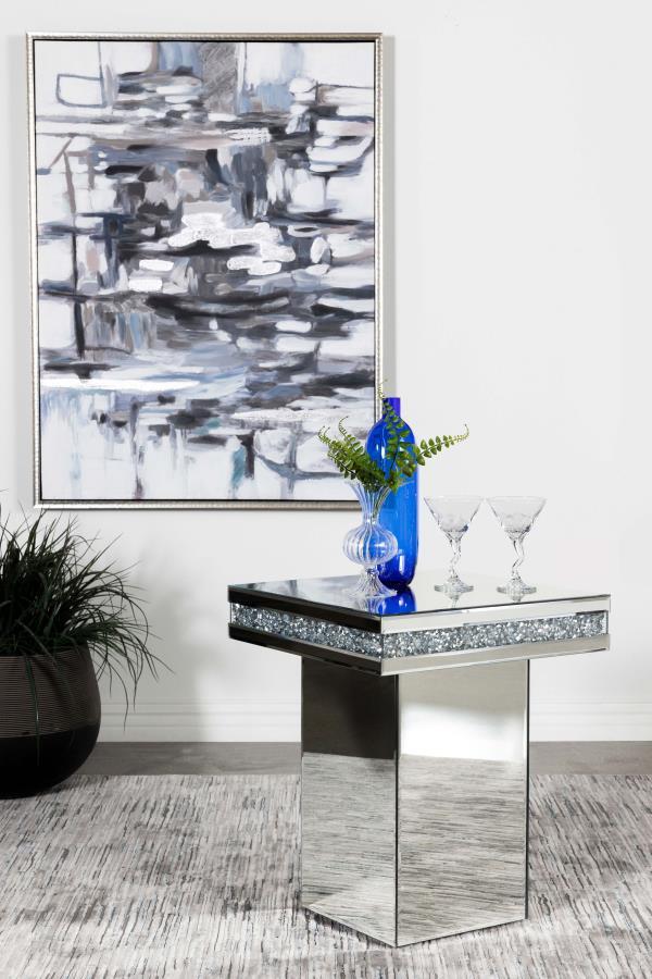 Elora - Square Mirrored Accent Side Table - Silver