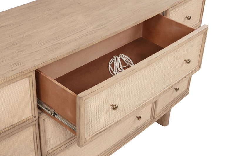 Kailani - 9-Drawer Dresser & Mirror - Beige Oak