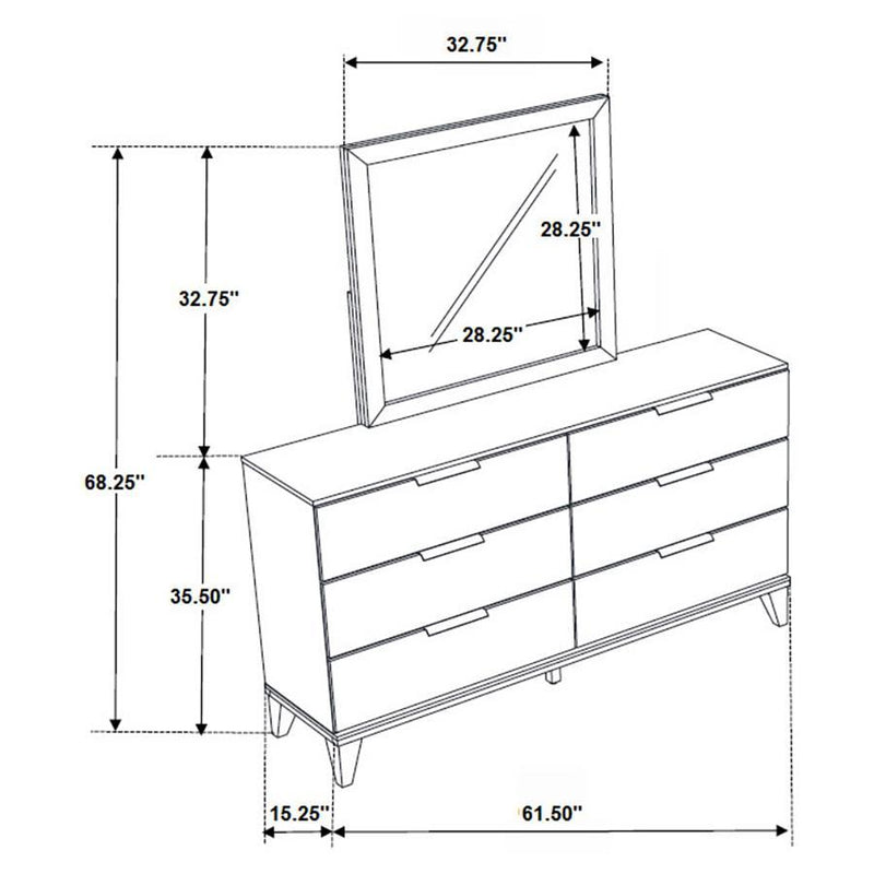 Mays - 6-Drawer Dresser With Mirror With Faux Marble Top - Walnut Brown